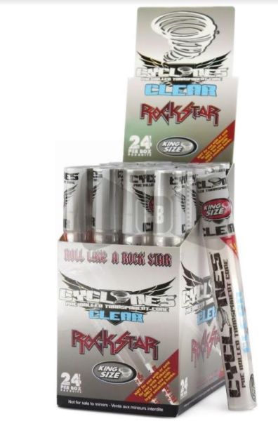 Cyclone Pre Rolled Clear Cone - Rockstar - King Size - Pack Of 24