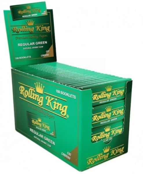 Rolling King Premium Rolling Papers - Cut Corners - Regular Green - Pack of 100