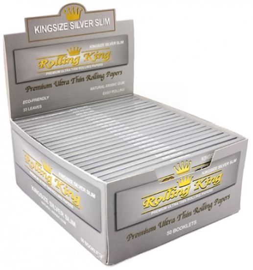 Rolling King Premium Ultra Thin Rolling Papers - King Size Silver Slim - Pack of 50