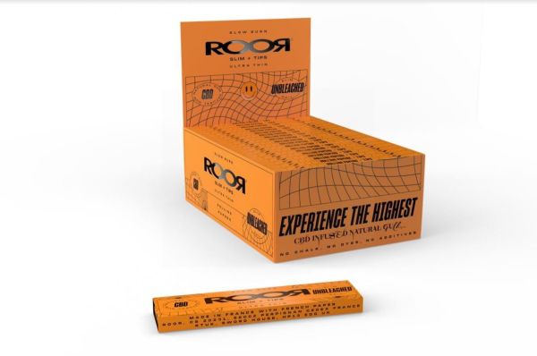 ROOR CBD Slow Burn Ultra Thin Unbleached Rolling Papers + Tips - Slim - Pack of 32 