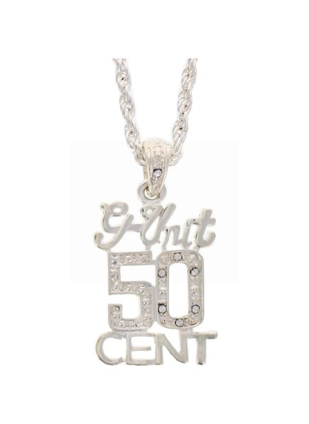 50 CENT SIGN SILVER PENDANT NECKLACE