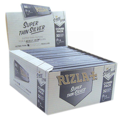 Rizla 32 Combi Pack Super Thin Cigarette Paper - Silver - Box Of 24 Booklets