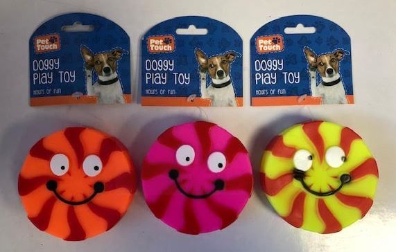 Pet Touch - Squeaky Doggy Play Toy Round Face - Colours Vary