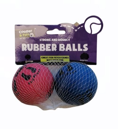 Cooper & Pals Strong & Bouncy Rubber Balls - Assorted Colours - 5.5cm - Pack of 2