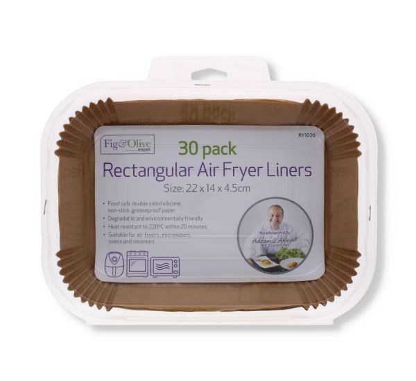 FIG & OLIVE RECTANGULAR AIR FRYER LINERS - 22 x 14 x 4.5CM - PACK OF 30