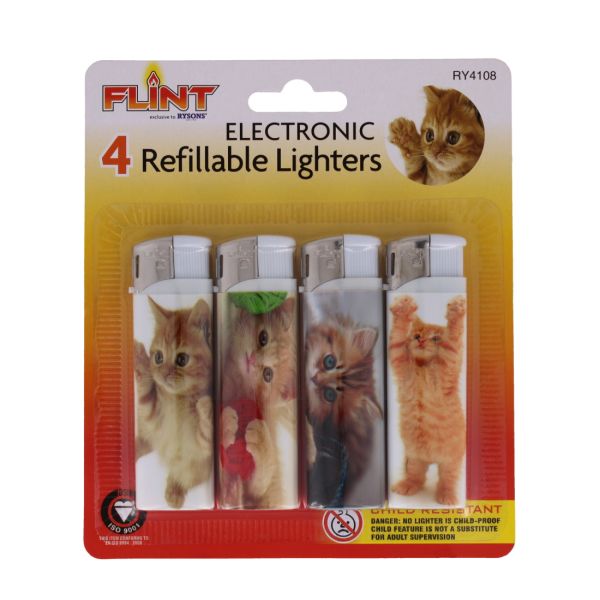 Flint Electronic Lighters Cat 4 Pack