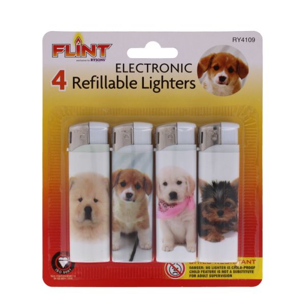Flint Electronic Lighters Dog 4 Pack