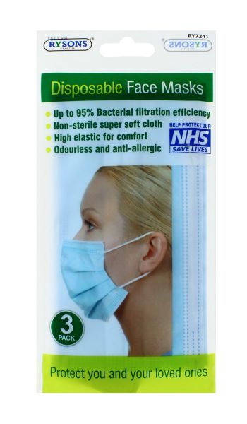 Rysons Disposable Face Masks 3 Pack