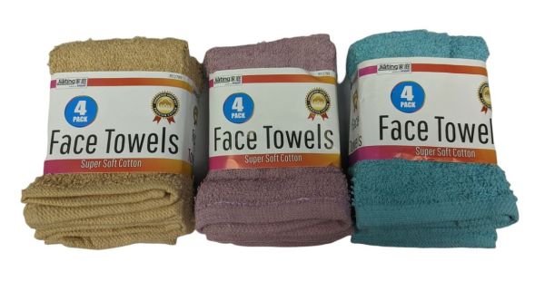 Jiating Super Soft Cotton Face Towels - 30 x 32cm - Pack of 4