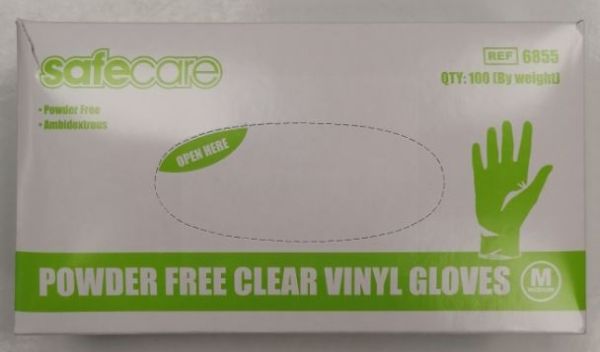Safe Care Powder Free Disposable Vinyl Gloves - Clear - Medium - Pack of 100