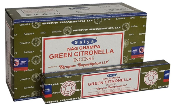 Satya Nag Champa Incense Sticks - Green Citronella - 15 grams - Pack of 12 