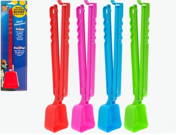 Deluxe Pet Food Scoop & Bag Clip - 35cm - Colours Vary