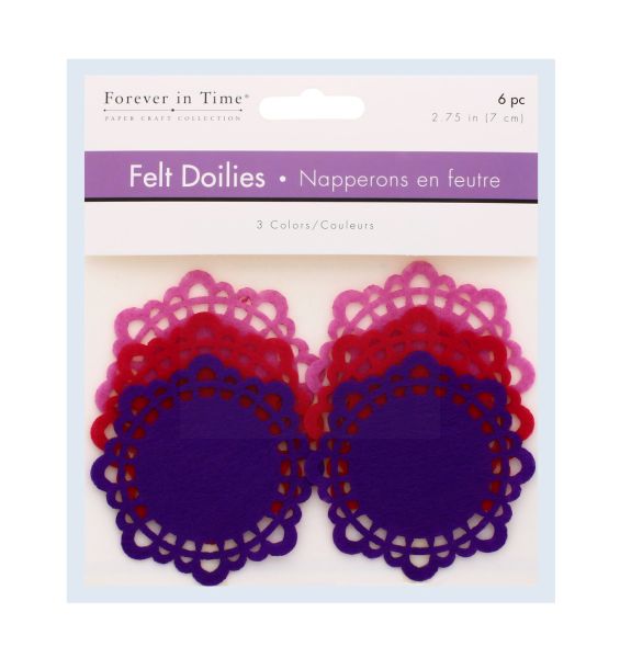 FELT DOILIES GLAM 3 COLOURS 6 PC