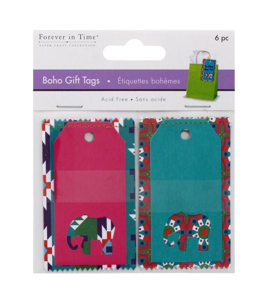 BOHO GIFT TAGS ELEPHANT 6 PACK
