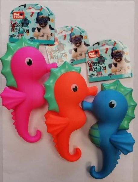 Pet Touch Squeaky Sea Horse Doggy Play Toy - 21cm x 12cm - Assorted Colours
