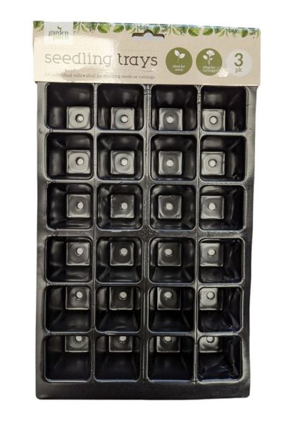 Garden Patch Seeding Trays with 24 Individual Cells - Black - 38 x 22 x 5cm - Pack of 3