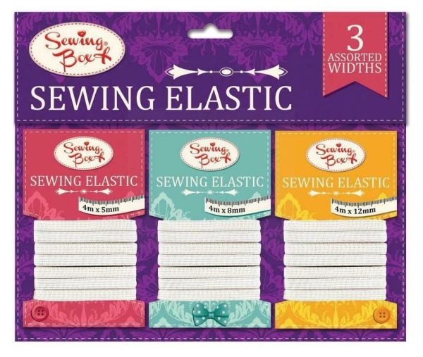 Sewing Box - Sewing Elastic - White - Assorted Widths - Pack of 3