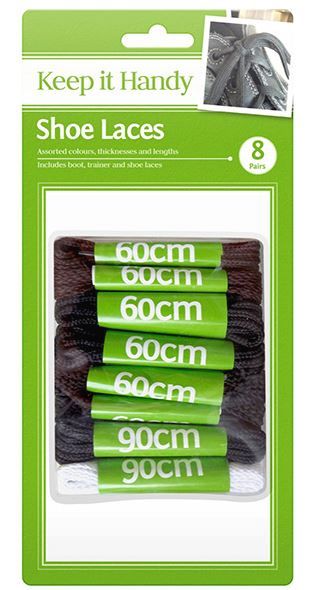 Shoe Laces - Assorted Colours Thickness And Lengths - Pack Of 8