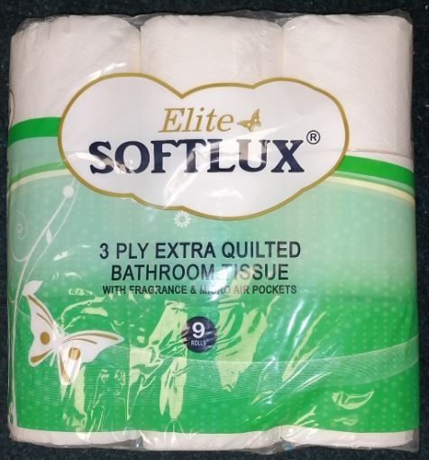 Softlux Elite Extra Quilted Soft Bathroom Toilet Paper - White - 3 Ply - Pack Of 9