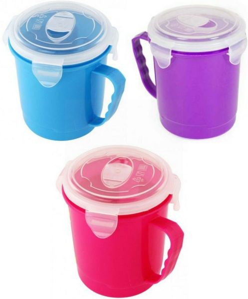 Microwavable Soup Mug with Snap Lock Lid - 600ml - Assorted Colours 