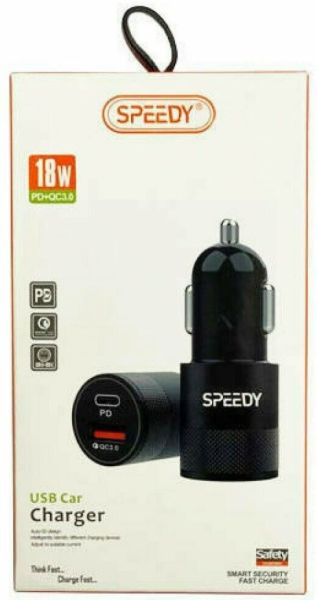 Speedy USB Car Charger - PD + QC3.0 - 18W - Black