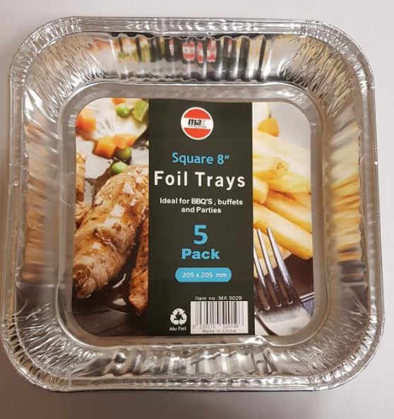 Disposable Square Foil Tray - 8 Inch - 205 X 205Mm - Pack Of 5