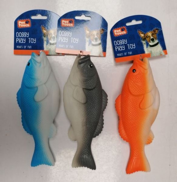 Pet Touch Squeaky Fish Doggy Play Toy - 23cm x 9cm - Assorted Colours
