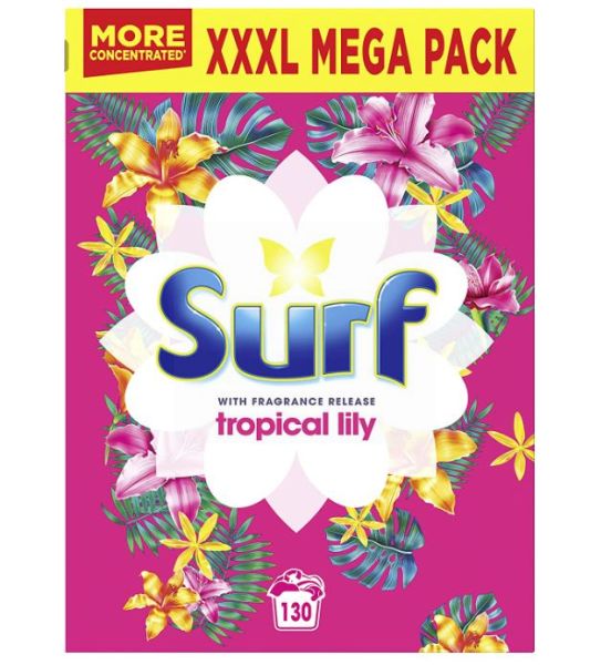 Surf Biological Washing Powder with Fragrance Release - Tropical Lily - 6.5kg - 130 Washes 