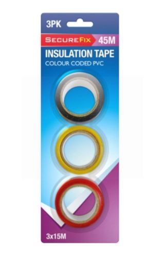 SecureFix Colour Coded PVC Insulation Tape - 10m - Pack of 3