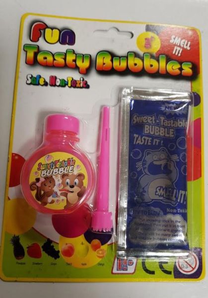 Fun Tasty Bubbles With Blowing Stick - Pink And Blue - Colours May Vary - Packaging May Be Slightly Defected
