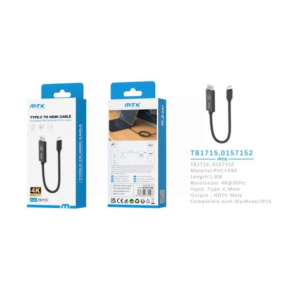 Moveteck Type-C To HDMI Cable - 1.8m - Black
