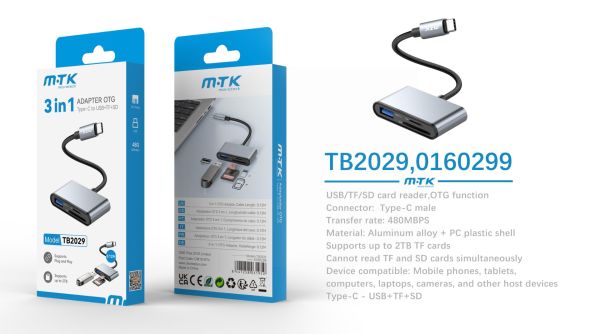 Moveteck 3 in 1 Type-C OTG Adaptor to USB+TF+SD - Grey