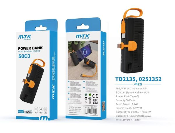 Moveteck Power Bank With Lanyard And Holder - 5000mAh - Black