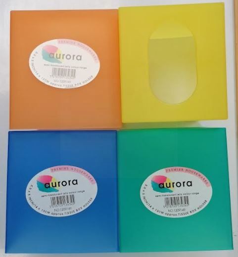 Aurora Plastic Tissue Box Holder - Yellow Green Blue And Orange - Colours May Vary