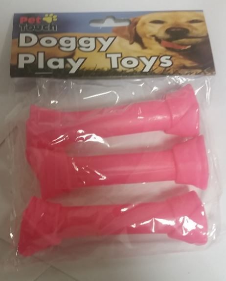 Plastic Toy Dog  Bones - Pack Of 3 - Colours May Vary
