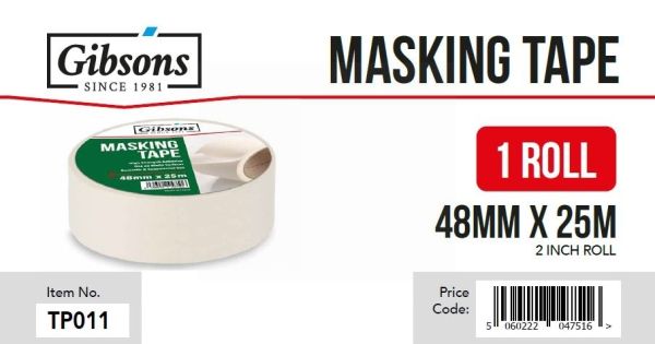 Gibsons High Strength Adhesive Masking Tape for Domestic & Commercial Use - 48mm x 25m