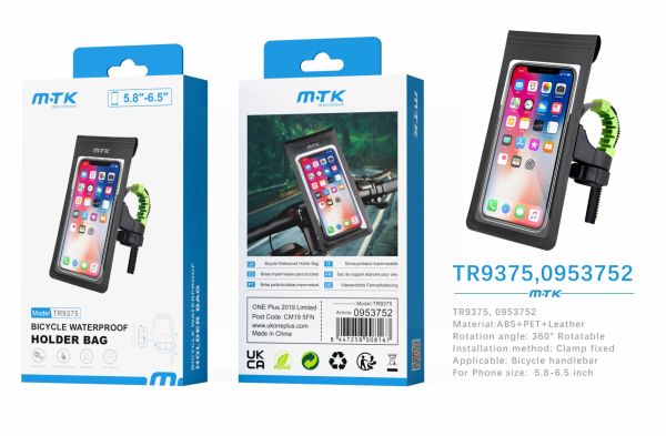 Moveteck Waterproof Clamp Fixed Bicycle Holder Bag - 5.8"- 6.5" - Black 