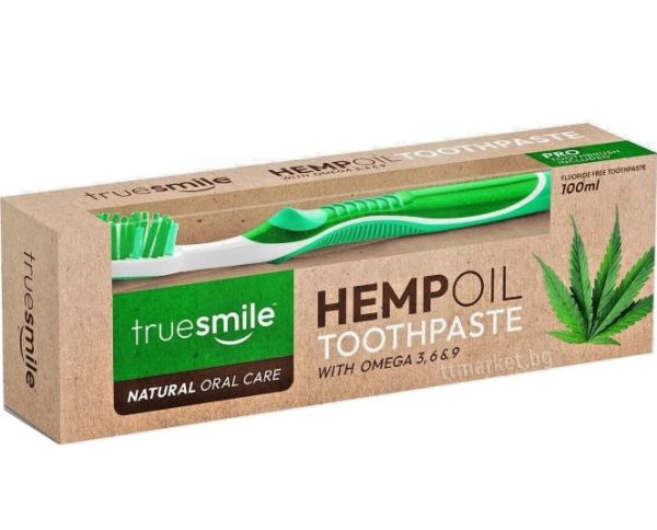 TRUE SMILE HEMP OIL TOOTHPASTE & BRUSH WITH OMEGA 3, 6 & 9 - NATURAL ORAL CARE - 100ML 