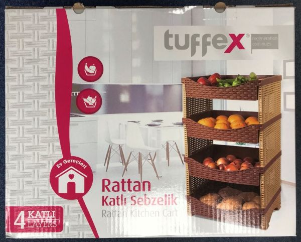 Tuffex Rattan 4 Tier Kitchen Cart/Vegetable Rack - 45.5 x 18.5 x 36cm
