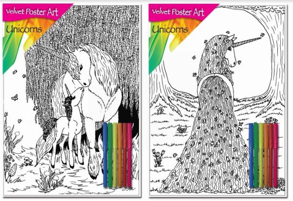 Velvet Poster Art with Assorted Coloured Pens - Unicorns - 38 x 25cm