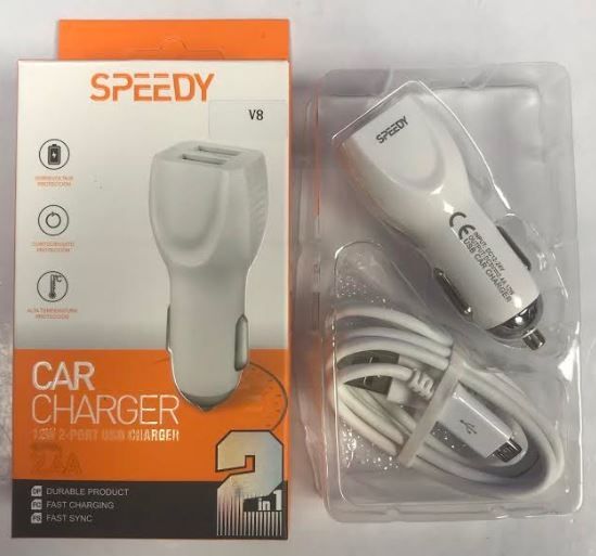 Speedy 2 In 1 Twin Usb Car Charger With V8/Micro Usb