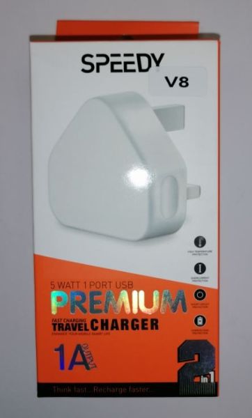Speedy 1 Port V8/Micro 2-in-1 USB Premium Fast Charging Travel Charger - 1A