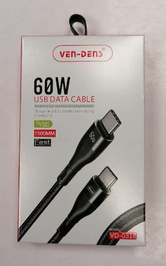 Ven-Dens Nylon USB-C Data Cable - 60W - 1.5m