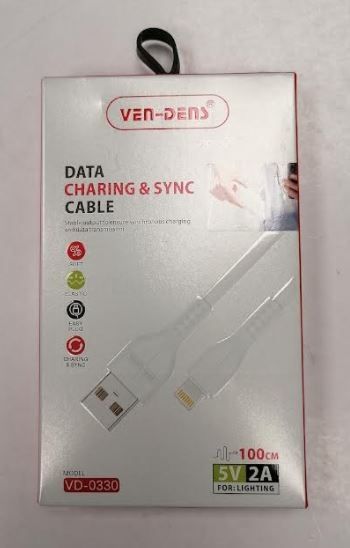 Ven-Dens Lightening Data Charging & Sync Cable - White - 5V - 2A - 100cm