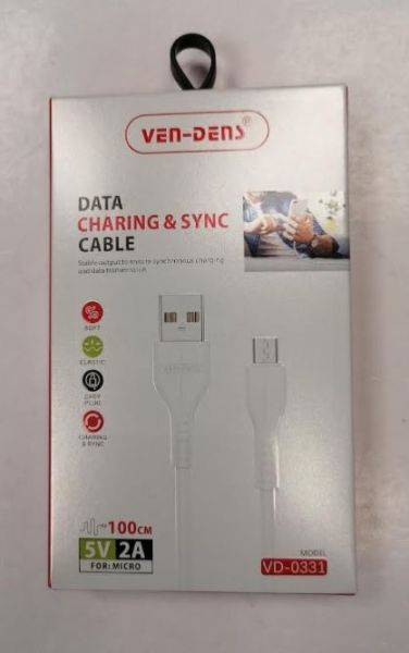 Ven-Dens Micro Data Charging & Sync Cable - White - 5V - 2A - 100cm