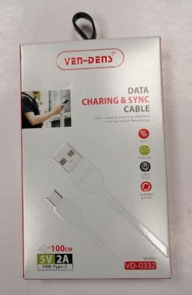Ven-Dens USB-C Data Charging & Sync Cable - White - 5V - 2A - 100cm
