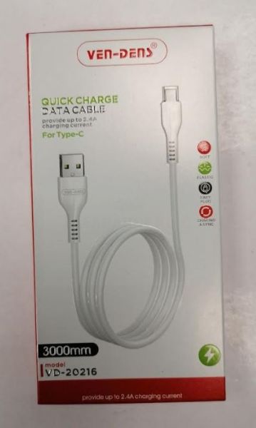 Ven-Dens Quick Charge Data Cable - Type-C - 3m - White