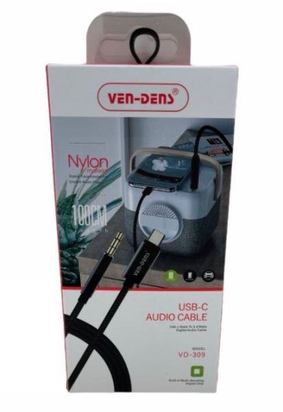 Ven-Dens Nylon USB-C to 3.5mm Connector Audio Cable - 100cm