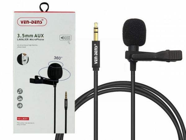 Ven-Dens 360° 3.5mm Aux Lavalier Microphone with All-Directional High Fidelity Wheat Head - 1.5m