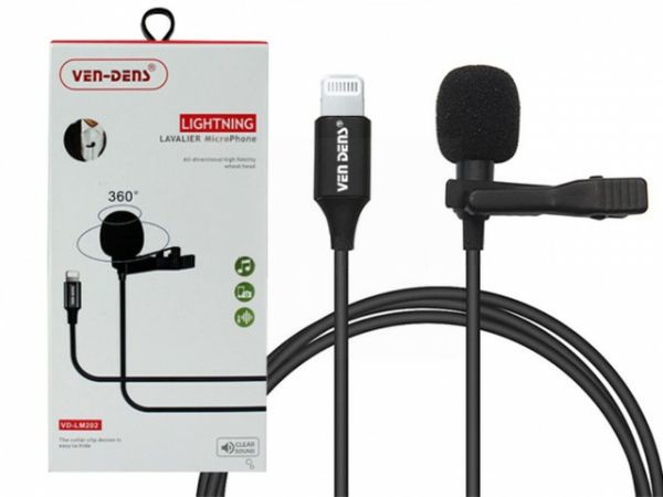 Ven-Dens 360° Lightening Lavalier Microphone with All-Directional High Fidelity Wheat Head - 1.5m